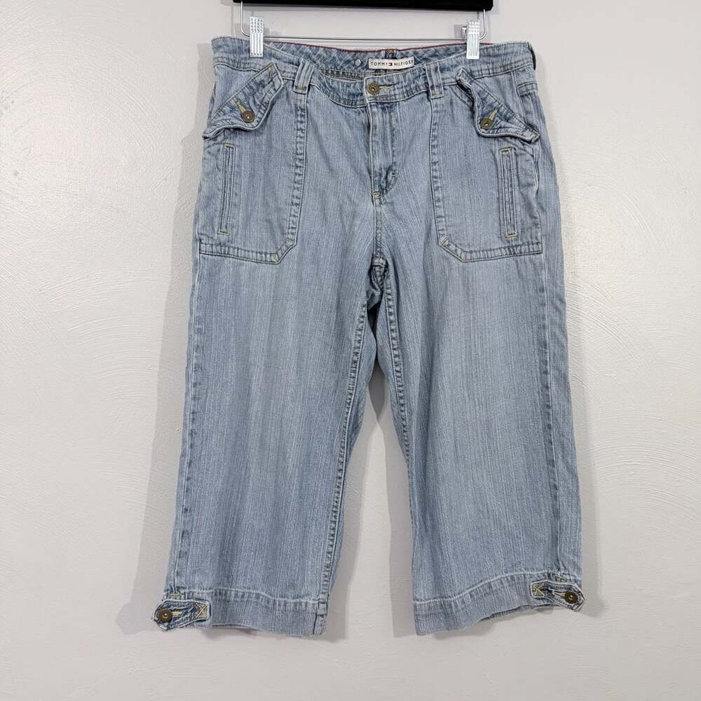 Tommy Hilfiger Cargo Capri Jeans Size 12 Light Wash Cotton Blend